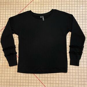 Silverware black sweatshirt with decorative ruffled sleeves, size small